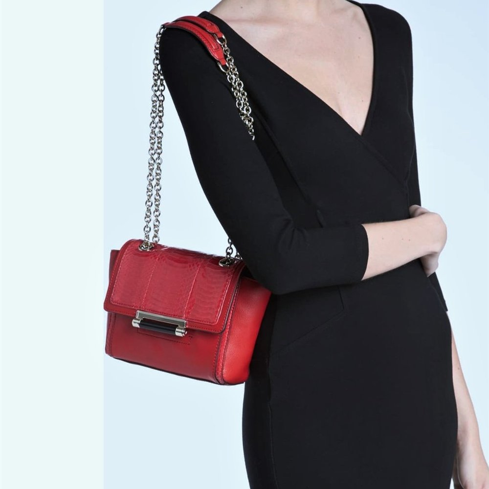 Diane Von Furstenberg “440 Mini” Red Snakeskin Bag
